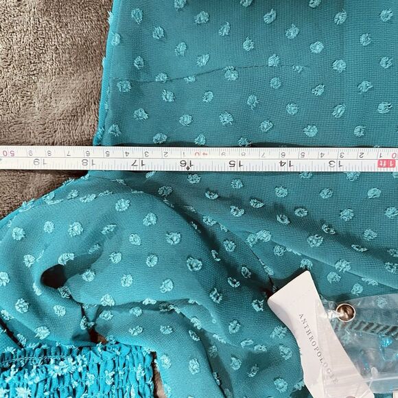 Maeve By Anthropologie Dress Size 2 Green Swiss Dot Long Sleeve Pleated New - Picture 11 of 12